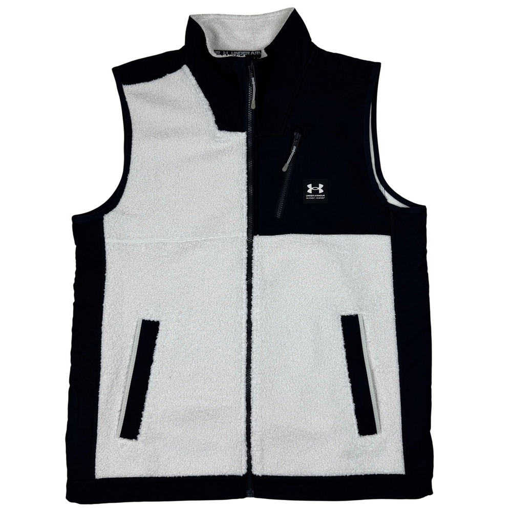 Under Armour Mens Fleece Full Zip Vest‎ Black Cream Large Loose Fit Gorpcore